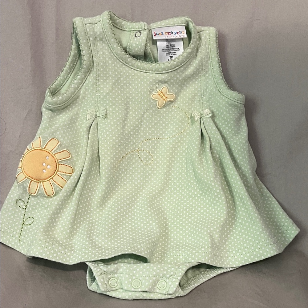 Carter's Light Green onesie dress with Yellow Flower and butterfly GUC